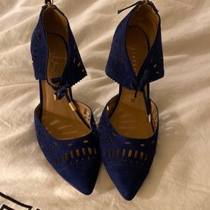 Royal blue faux suede heels